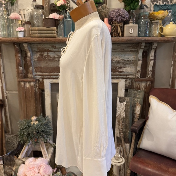 THEORY 100% SILK FLUID TUNIC SHIRT | V NECK TIE FRONT | FRENCH CUFF | HOLIDAY - Picture 7 of 11